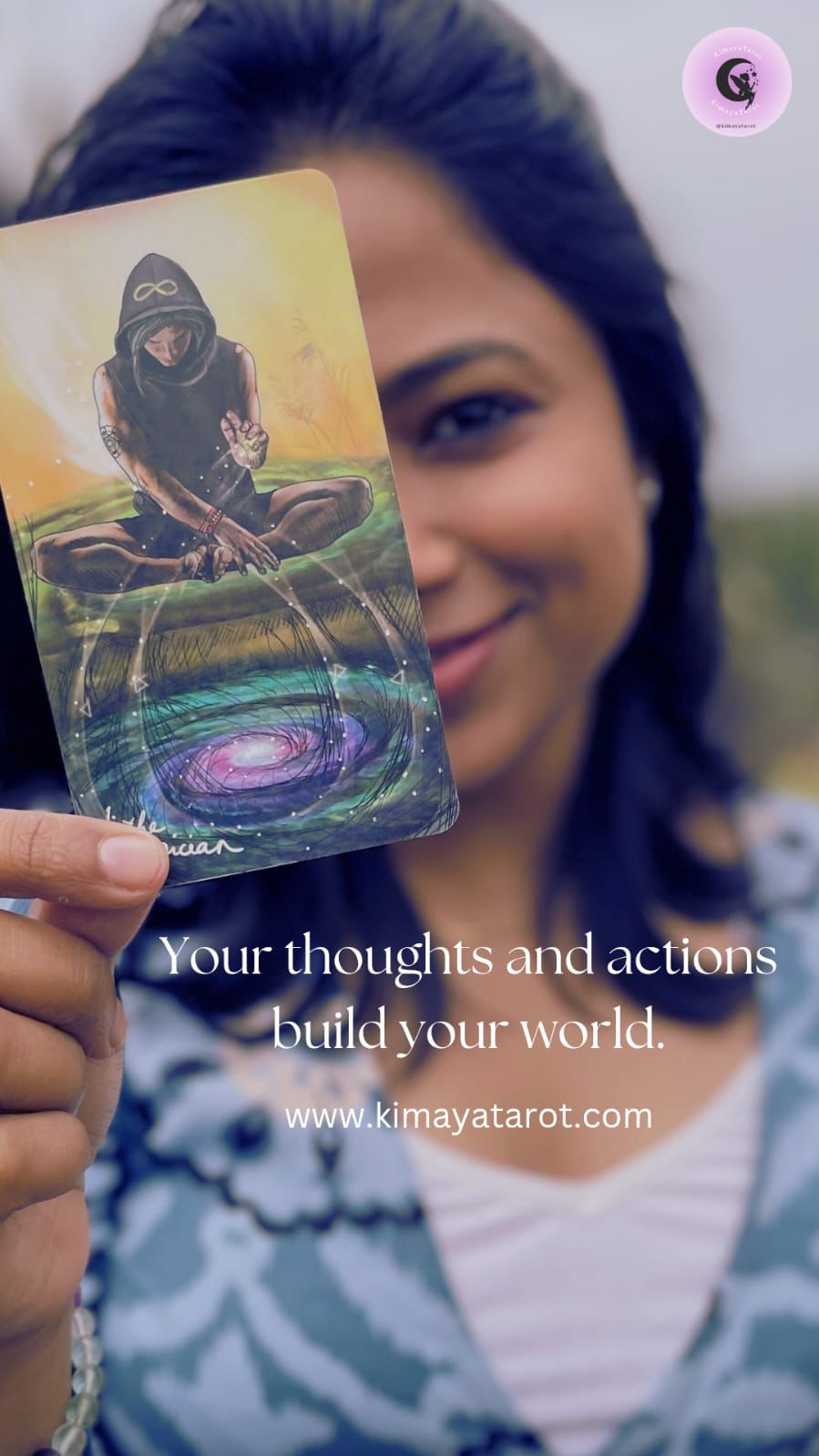 Rajashree with tarot card